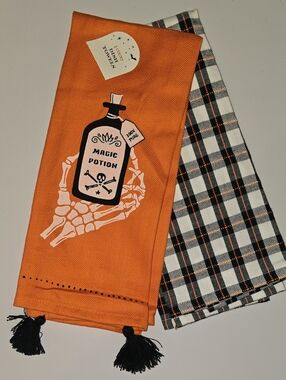 Orange 'Magic Potion' Halloween & Plaid Towels Set Of 2